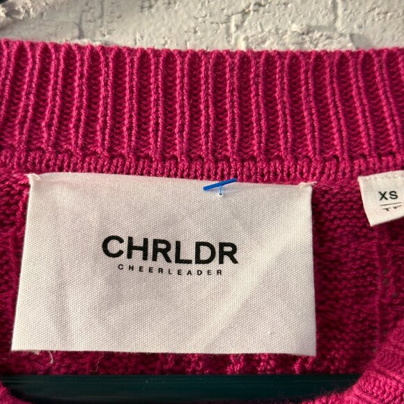 CHRLDR Cheerleader Hot Pink Cable Knit Star Sweater (XS) - Picture 5 of 10